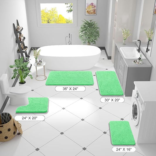 OLANLY Bathroom Rugs 36x24, Extra Soft Absorbent Chenille Bath Rugs, Rubber Backing Quick Dry, Machine Washable Bath Mats for Bathroom Floor, Tub and Shower, Home Decor Accessories, Mint Green