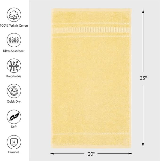 Melissa Linen 2-Piece Turkish Cotton Face & Hand Towels - 20 in x 35 in, Absorbent, Quick Dry, Durable & Soft, Spa & Hotel Quality (Light Yellow)
