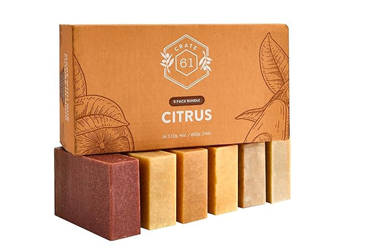 Crate 61 Organics, Handmade in Canada, Plant Based Cold Process Natural Bar Soap, With Premium Essential Oils, Dry Skin, Pack of 6 (Citrus)