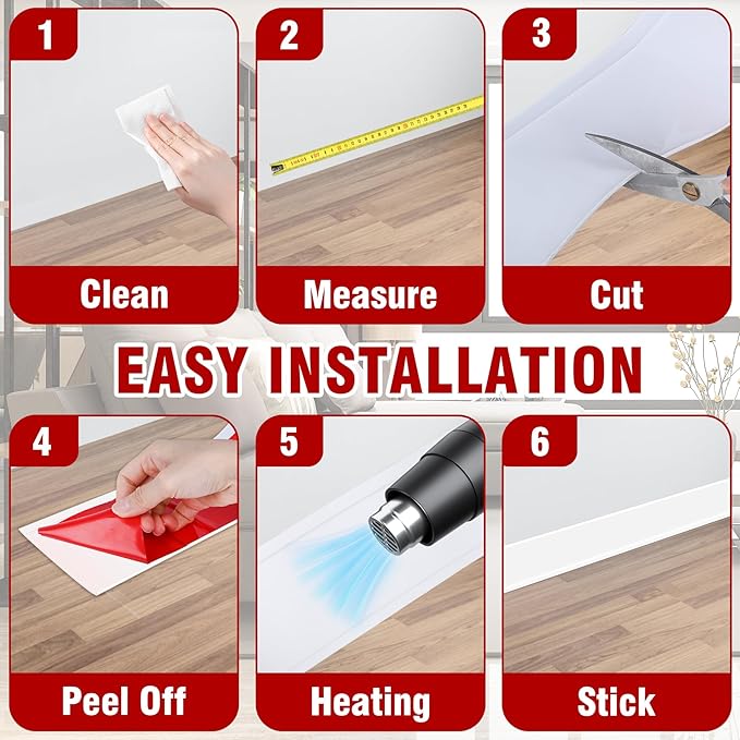 Vinyl Baseboard Molding Trim 3 Inch x 100 Feet Peel and Stick Baseboard Trim Flexible PVC Cove Base Moulding Self-Adhesive Trim for Garage Bathroom Cabinet Floor Walls, White