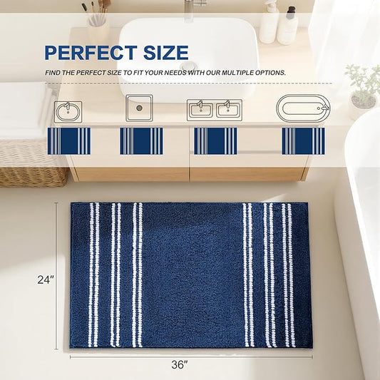 Kmson Bathroom Rugs Mat, 36"x24" Ultra Soft Washable Shaggy Chenille Bath Rugs, Non-Slip Fluffy Thick Water Absorbent Microfiber Mat for Bathtub, Sink and Shower, Navy Blue