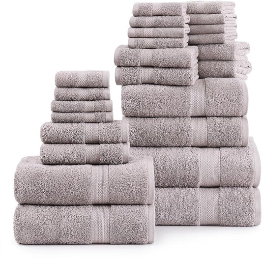 Lane Linen Everyday Luxury Bath Towels Set - 24 PCs - 100% Ring Spun Cotton Towels Set - Durable, Ultra Soft, Absorbent & Long Lasting Towels For Family - Housewarming Gift - Fade Resistant - Platinum