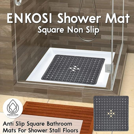 ENKOSI 21 x 21 inch Square Non-Slip Shower Mat – Anti-Slip Shower Mats for Inside Shower – Secure Grip for Shower Stall Floors – Quick-Dry with Drain Holes (21x21 Aqua Green)