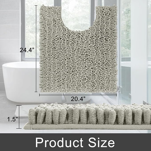 Yimobra Toilet Rug U Shaped Washable 24x20 Inch - Ultra Soft Absorbent Chenille Bath Rugs for Toilet, Quick Dry & Machine Washable, Non Slip Contour Bathroom Mat, Sand