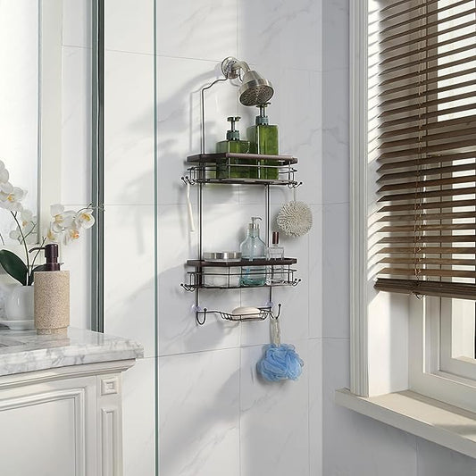 SunnyPoint Bathroom Classic Hanging Over The Shower Head Caddy (28.98" H x 12.2" W x 5.31" D) (Brown)
