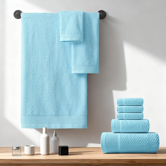 REDKISS Luxury Bath Towel Set of 8, 100% Cotton Bathroom Towels Set with 2 Bath Towels, 2 Hand Towels, 4 Washcloths, Ultra Soft Highly Absorbent Towels for Bathroom, Gym, Hotel, Spa, Blue