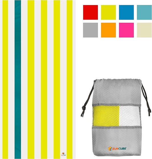 SUN CUBE Microfiber Beach Towel, Quick Dry Sand Free Beach Towel, Lightweight, Compact for Travel Swim Sports Camping, Packable Sand Resistant Towel Adult - Yellow 78x35 Inches