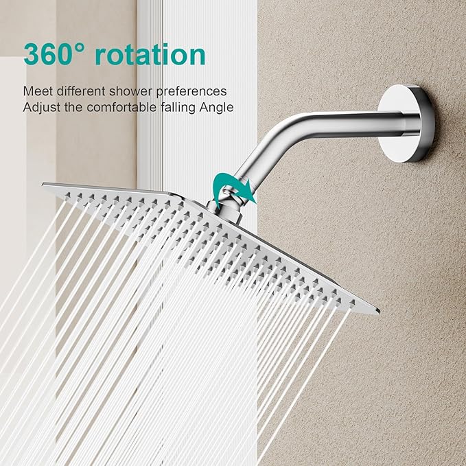Square Rain Shower Head, High Flow Stainless Steel,Work with any decorative style,All Metal Rainfall Shower Head (Chrome, 8)