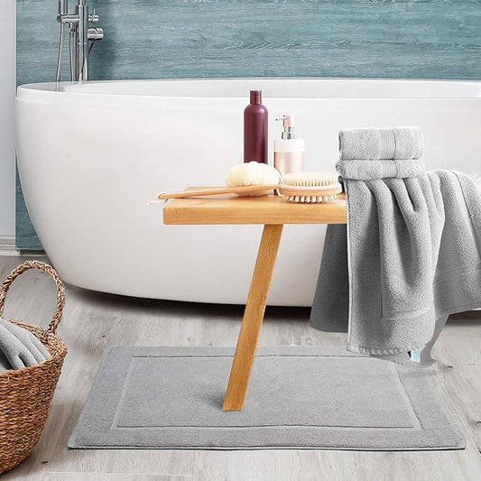 Hearth & Harbor Bath Mat Towels - 100% Ring Spun Cotton Luxury Bath Mat Floor Towels - Ultra Soft & Highly Absorbent Bath Towels Set of 4 - Gray