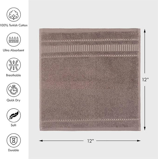 Melissa Linen, 4 Piece Washcloths Set, Absorbent Cotton Towels for Body and Face, 12 in x 12 in, Quick Dry, Durable and Soft, Baby Wash Cloths, Wash Rags for Kitchen, Mocha Brown