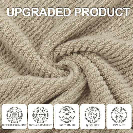 VOOVA & MOVAS Dark Beige Towels for Bathroom - 100% Cotton | Quick Dry | Soft | Thick, 3 Piece Towel Set, 1 Large Bath 30" x 56", 1 Hand 18" x 28",1 Wash Cloth 13" x 13", Bathroom Essentials,Dark Tan