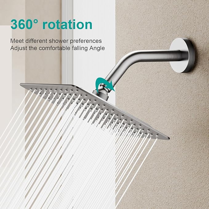 Square Rain Shower Head, High Flow Stainless Steel,Work with any decorative style,All Metal Rainfall Shower Head (Brushed Nickel, 8)