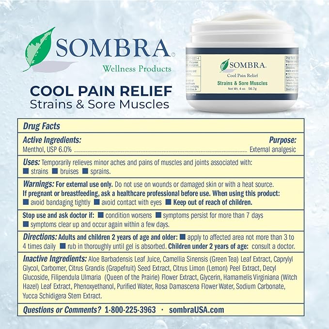Sombra Warm & Cool Pain Relief Gel, Warm Relief for Arthritis and Chronic Pain Pre-Workout Muscle Rub, Cold for Swelling, Soreness, Post-Workout, Free of Artificial Fragrances, 4oz Per Jar