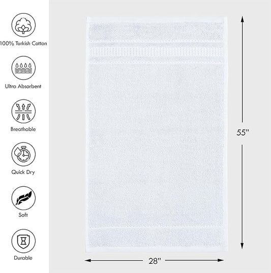 Melissa Linen, Bright White Bath Towels, Set of 2, 100% Turkish Cotton Bath Towels for Bathroom, Absorbent, Quick Dry, Durable and Soft Shower Towel, 28 in x 55 in, Spa and Hotel Quality