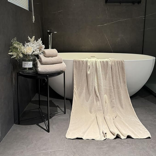 Extra Large Bath Towels Set for Bathroom 30x60 Inches Super Soft Light Weight Quick Dry Microfiber Shower Towels (Beige, 6 Piece)