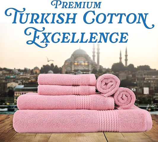 EastNBlue Lara Premium Bath Towel Set 6 Piece - Soft & Highly Absorbent Bathroom Towel Set, 100% Luxury Turkish Cotton, Flannel Bath Towels, 1 Bath Towel, 1 Hand Towel, 4 Washcloths - Rose