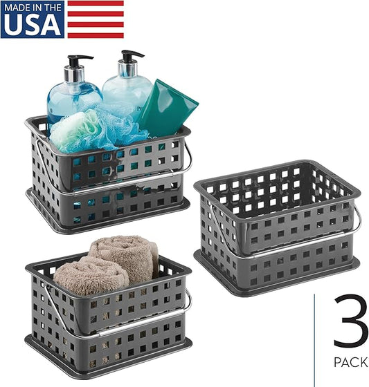 iDesign Stackable Shower Basket with Handle for Dorm or Bathroom - Set of 3 - Gray - Made in USA