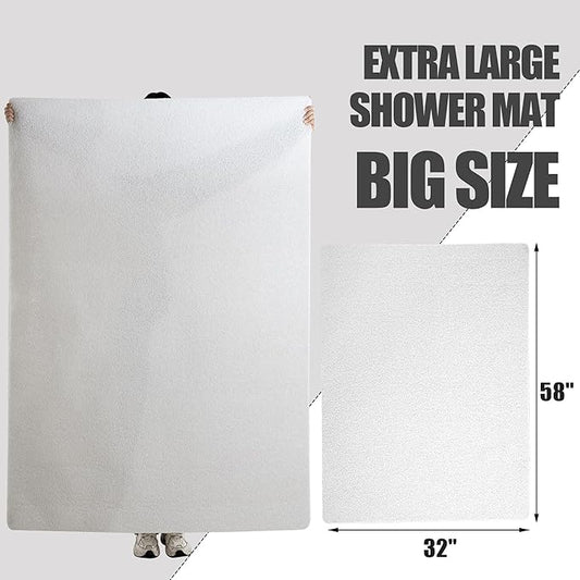 HOMBYS 58 x 32 Extra Large Shower Mat for Shower Stall Tub, Non Slip Bath Mat Bathroom Accessories, PVC Loofah Mats for Shower and Bathroom, Quick Drying, (White, 58"x32")
