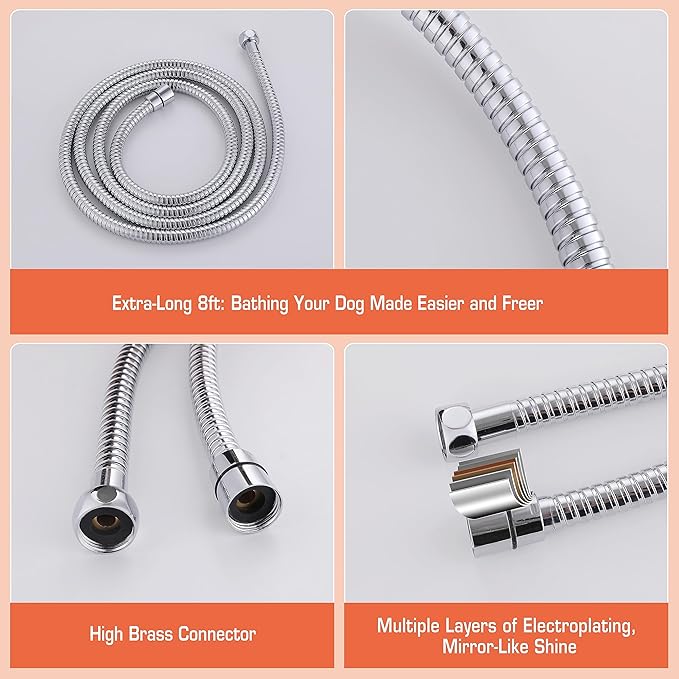 Pet Bathing Dog Shower Attachment Kit - Dog Washing Sprayer Set with Handheld Sprayer ,Water Hose, Shower Arm Diverter & No - Drill Adhesive Holder