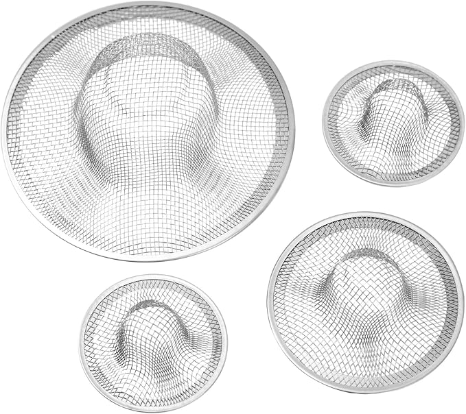 Juvale Stainless Steel Sink Drain Strainer - Mesh Kitchen Sink Strainer - Anti-Clogging Wire Mesh Screen - Pack of 4, 4.3 in, 2.8 in, 2.1 in