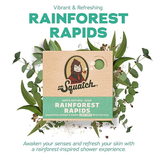 Dr. Squatch Natural Bar Soap for Men - Cold Process Soap with No Harsh Chemicals - Rainforest Rapids, Fresh Falls & Cedar Citrus (5 oz, 3-Pack)