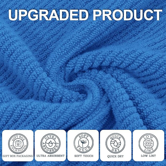 VOOVA & MOVAS Blue Hand Towels for Bathroom, 4 Pack Large 18"x28" - 100% Cotton | Quick Dry | Thick | Soft | Lightweight, Bathroom Hand Towels, Luxury Towel Gift Set, Denim Blue