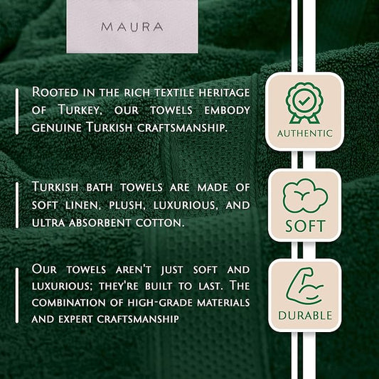 MAURA Hunter Green Hand Towels for Bathroom. Luxury Turkish Cotton Bath Hand Towels Set of 6. Ultra-Soft, Thick & Plush - Dark Green