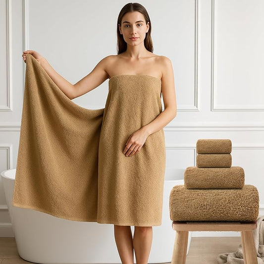 REDKISS Ultra-Plush Bath Towel Set - 900GSM Premium Thick Cotton for Bathroom & Spa, Super Absorbent Quick-Dry Bath Sheets with No Shedding (4-Piece Set for Adults, Luxury Hotel & Home Use)-Brown