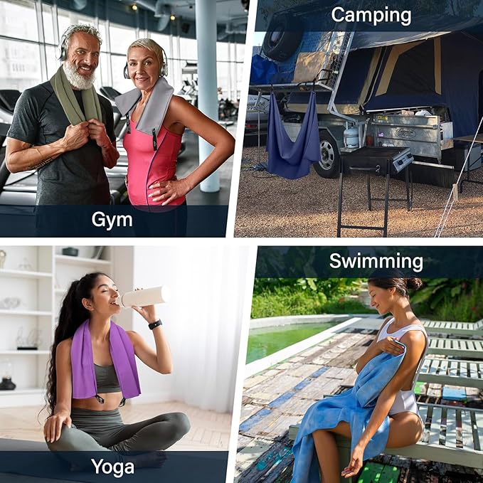 APEXUP Microfiber Travel Towel, Ultra Absorbent Quick Dry Towels, Lightweight Gym Sports Camping Towel for Workout, Yoga, Beach, Shower, Swimming (Combo, Navy Blue)
