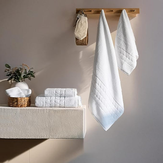 BAGNO MILANO Organic Turkish Cotton Bath Towels, Luxury Jacquard Collection, Certified Organic Highly Absorbent, Soft-Plush Towel Set (White, 6 Pcs Towel Set)