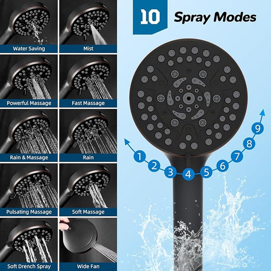 Hibbent cUPC Certified All Metal 12" Rainfall Showerhead Combo, High Pressure Shower Head with 10-Sprays Handheld, 4-way Diverter with Pause Mode, 71'' Shower Hose & Holder, Oil Rubbed Bronze