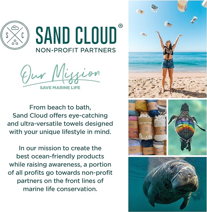 Sand Cloud Extra Large Turkish Beach Towel - Free 100% Organic Cotton Yarn Quick Dry for Beach, Picnic, Blanket or Bath As Seen on Shark Tank Marine Life (Whale XL)