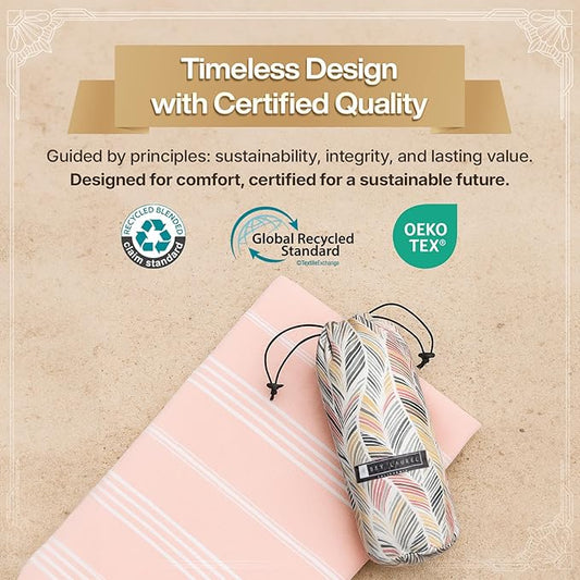 BAY LAUREL Turkish Beach Towel with Travel Bag 39 x 71 Quick Dry Sand Free Lightweight Large Oversized Towels Light