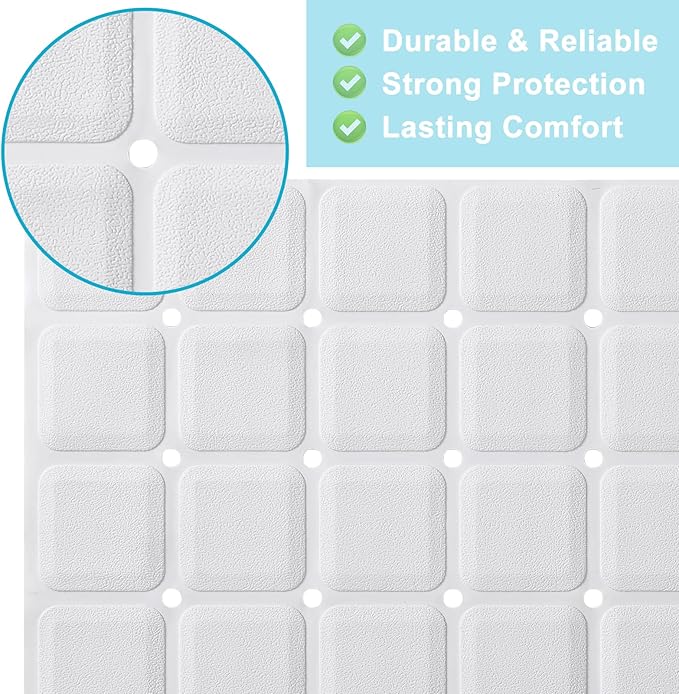 Non-Slip Bath Mat for Tub & Shower:Silicone Foldable Bathtub Mat with Strong Suction Cups, Quick Drain Holes, Machine Washable Extra Large Bathroom Mats 35.8" x 17.7", White