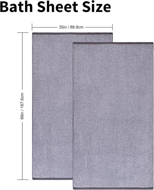 Everplush Diamond Collection Extra Large Bath Towel Sheet – 2 PK, Super Soft & Highly Absorbent, Quick-Drying, Oversized & Thick. Perfect for Bathroom, Pool, Swimming Use (Grey, 35" x 66" 2PK)