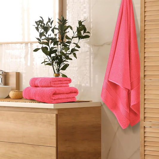 Belizzi Home Ultra Soft 3 Pack Cotton Towel Set, Contains a Bath Towel 28x55 inch, a Hand Towel 16x24 inch & a Wash Coth 12x12 inch, Ideal Everyday use, Compact & Lightweight - Coral Orange