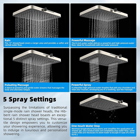 Hibbent cUPC Certified High Pressure 13'' Dual Shower Head Combo with 10-mode Handheld Spray, Rainfall 5-spray Shower Head, 12'' Adjustable Extension Arm, 71'' Hose, Showerhead Holder, Brushed Nickel