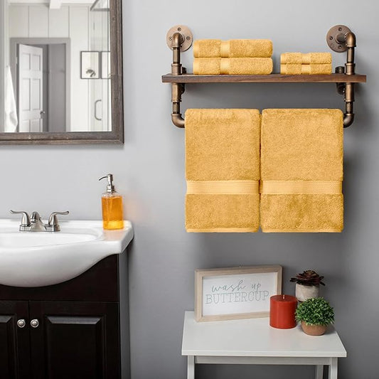 BLUENILEMILLS Madison Egyptian Cotton Towels, Towel Set for Bathroom, Shower, Hotel, Plush, 800 GSM, Highly Absorbent and Ultra-Soft Towels, Bath Essentials, 6 Piece Assorted Towel Set, Gold