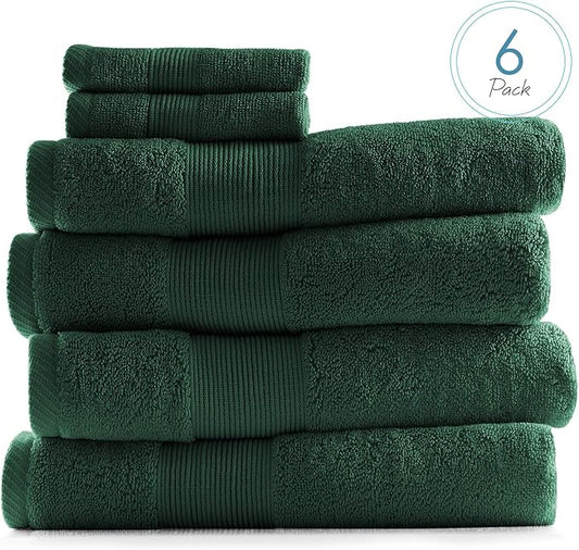 Hearth & Harbor Bath Towels for Bathroom - 100% Ring Spun Cotton Luxury Bathroom Towels - Ultra Soft & Highly Absorbent, Bath Towels Set of 6 - Hunter Green