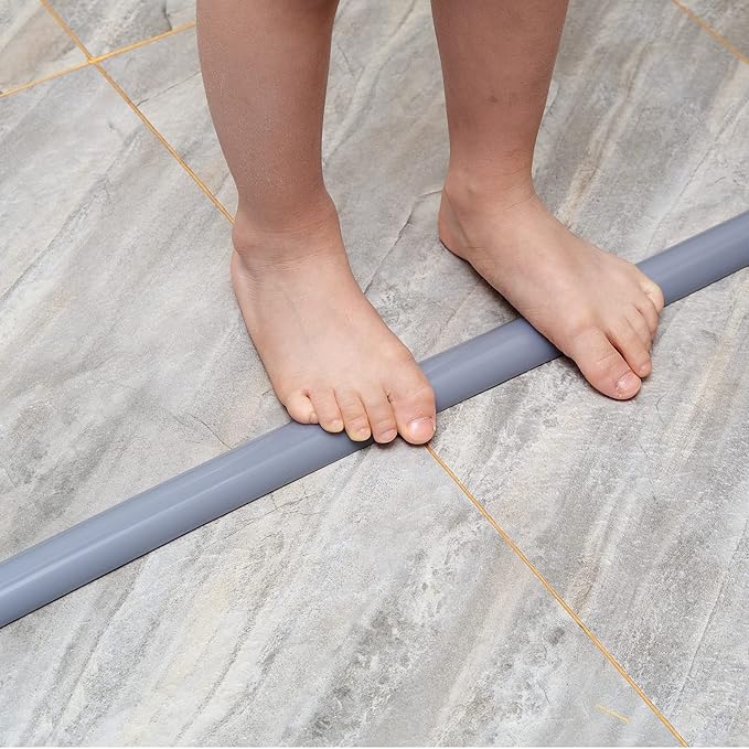 Bathroom Foldable Block water Stopper sealing strip shower threshold dam Self-adhesive silicone shower barrier (96 Inch-Gery)