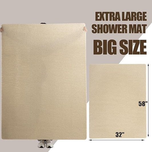HOMBYS 58 x 32 Extra Large Shower Mat for Shower Stall Tub, Non Slip Bath Mat Bathroom Accessories, PVC Loofah Mats for Shower and Bathroom, Quick Drying, (Khaki, 58"x32")