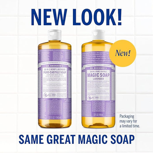 Dr. Bronner's - Pure-Castile Liquid Soap (Lavender, 32 ounce) - Made with Organic Oils, 18-in-1 Uses: Face, Body, Hair, Laundry, Pets and Dishes, Concentrated, Vegan, Non-GMO