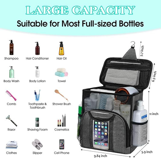 Attmu Mesh Shower Caddy Portable Dorm Tote Bag, Quick Dry Hanging Toiletry Bag, Large Capacity Shower Bag for College Dorm Room Essentials for Boys and Girls for Bath Camping (Gray)