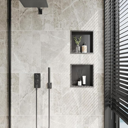 Neodrain 12X12Inch Shower Niche in Wall, Gun Metal Stainless Niche NO Tile Needed Recessed Cubby Shelf Shower for Bathroom Storage