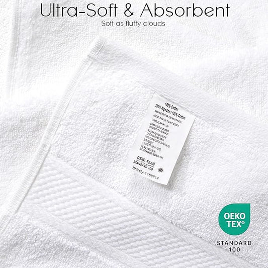 Cloudura Bath Towels Set of 4(White)-100% Cotton | Quick Dry | Lightweight | Thick, Hotel Quality,(27'x54’)-Soft & Absorbent