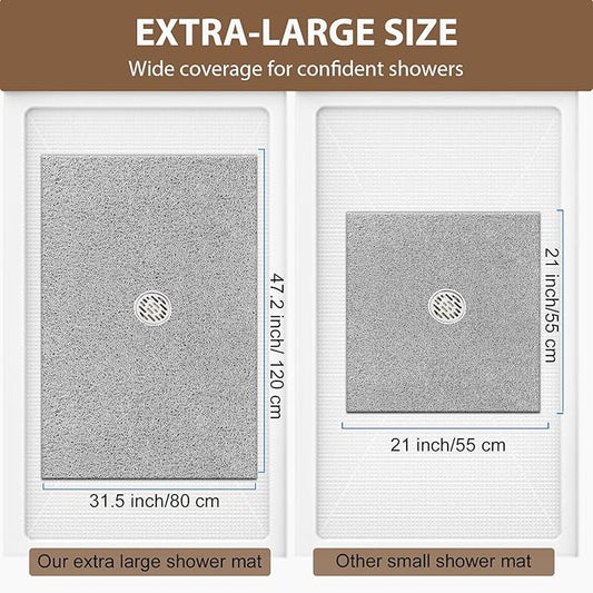Shower Mat Non Slip: 47.2 x 31.5 Inch Extra Large Shower Mats for Inside Shower with Drain Hole - Soft PVC Loofah Anti Slip Shower Stall Mat for Walk-in Shower and Bathroom, Quick Drying