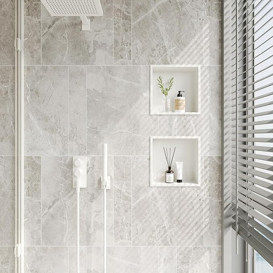 Neodrain White Shower Niche, Insert Storage Shower Shelf (Outside Size 13.1”X13.1“)(Inner Size 12" X 12"), Stainless Steel Wall Shelf No Tiled Recessed Niche Shower for Storage