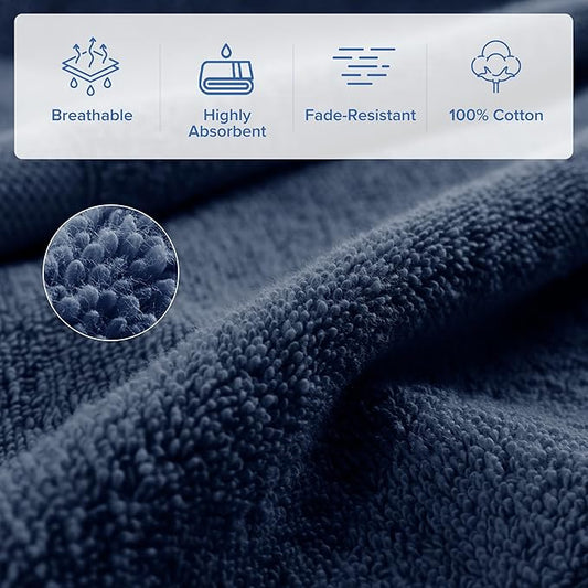 Comfort Spaces Turkish Bathroom Towel Set 6 Piece Luxury Bath Towel Set 2 Hand Towel for Bathroom 2 Washcloth 2 Large Bath Towel Sets Long Staple Ultra-Soft Quick Dry Towel Set Navy Blue