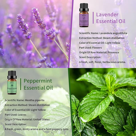 yethious Lavender Peppermint Oil Set Lavender Aromatherapy Oils for Diffuser, Perfume, Soap, Candle Making 2 Pack 10ML