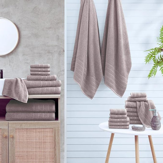 Casa Platino 100% Cotton Bathroom Towels Set - 24 Pcs - Ring Spun, Soft & Absorbent - 2 Bath Sheets, 2 Gym, 2 Bath, 4 Fingertip, 6 Hand Towels, 8 Washcloths - Perfect for Home & Salon - Platinum